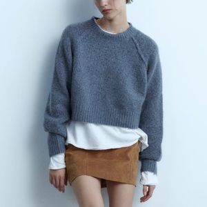 ZARA COBALT CROPPED COZY KNIT SWEATER